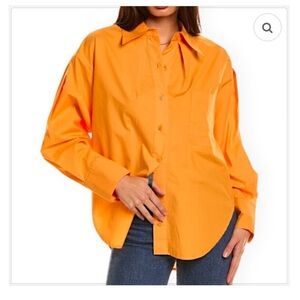 Equipment Femme Sergine Oversized Orange Pleated Drop Shoulder Shirt - Size M